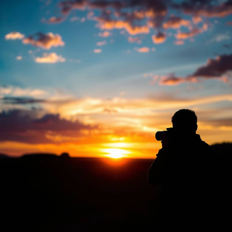 A photographer silhouetted against a stunning outback sunset, emphasizing the vibrant colors achievable through expert photo editing.