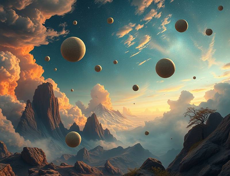 A surreal photo manipulation example created by Bronte, featuring a dreamlike landscape with floating objects and vibrant colors, showcasing her artistic style.