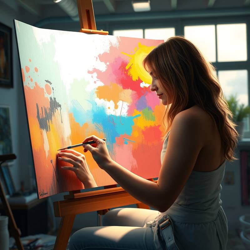 Bronte Callaghan, a digital artist with a creative expression, working on a digital painting with a tablet in her studio.